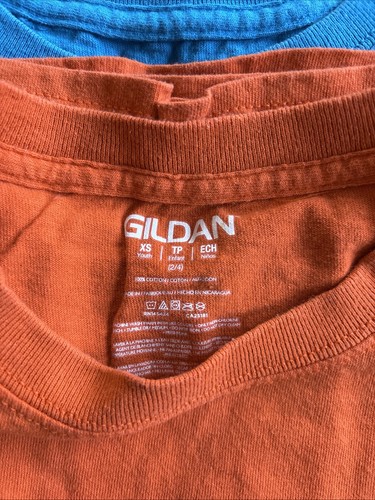 Lot of 2 Gildan T-Shirts Size Youth XS Blue, Orange - Picture 2 of 9