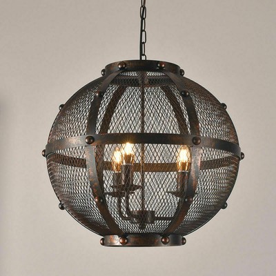 Vintage Hanging Wire Sphere Mesh Globe Metal Ceiling Chandelier In Aged Copper Ebay
