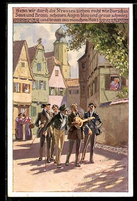 Artist postcard P. Hey, folk song card no. 100: when we walk through the streets 