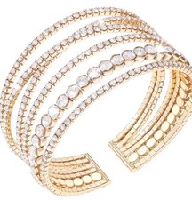 Suyi Rhinestone Bracelet Multilayer Gold Cuff Bracelet for Women Crystal Bridal