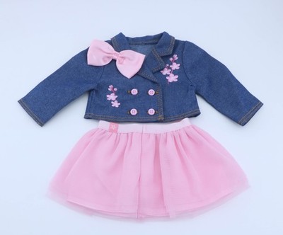 American Girl Cherry Blossom Denim Jacket & Pink Tulle Skirt for 18'' Doll Outfit