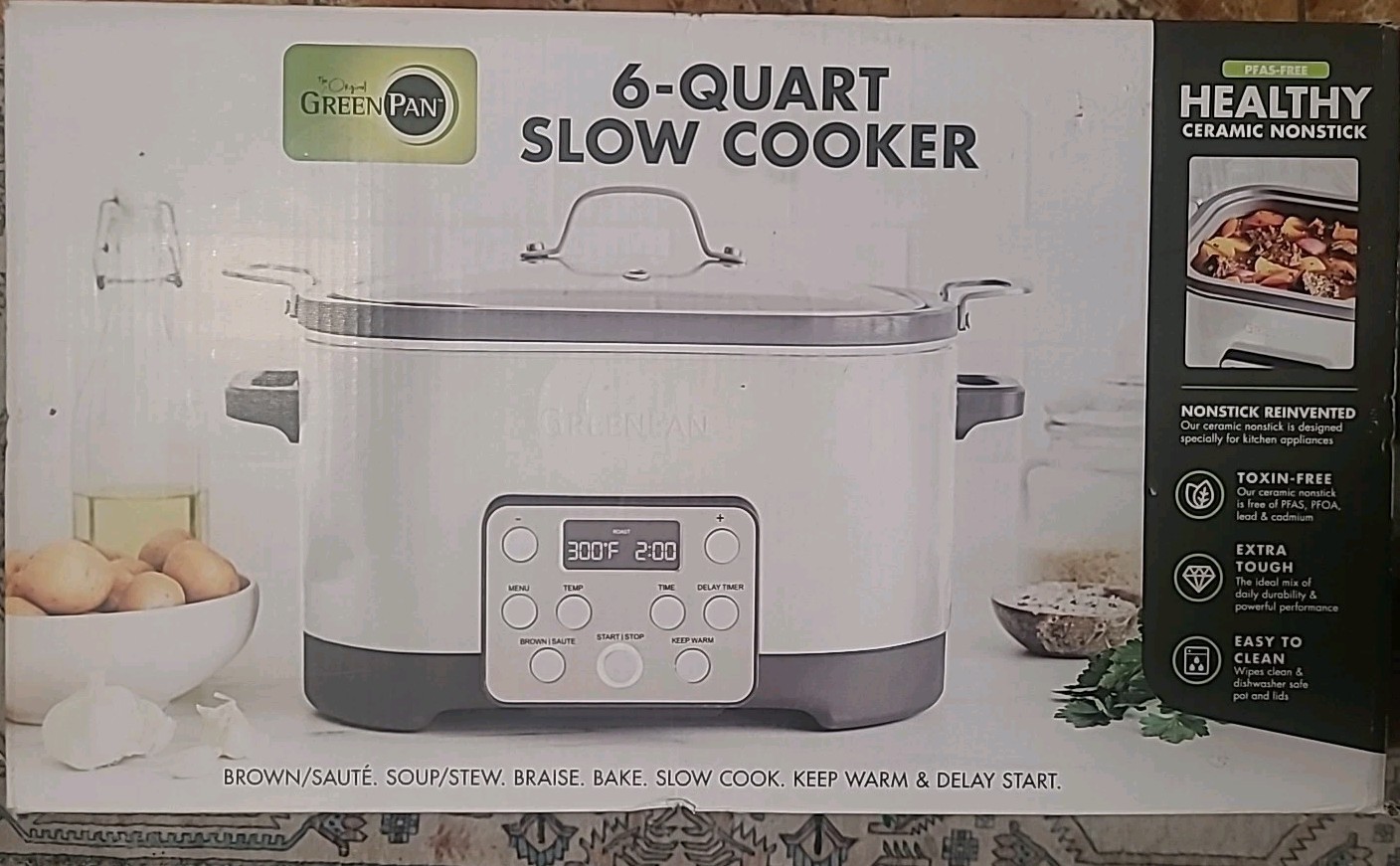 6 Quart Slow Cooker Ceramic Nonstick Green Pan