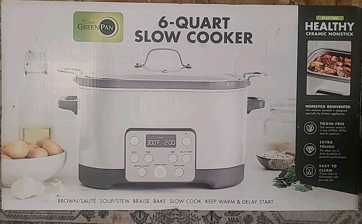 6 Quart Slow Cooker Healthy Ceramic Nonstick The Original Green Pan