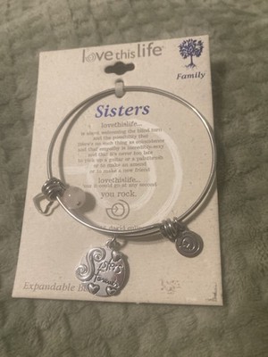 lovethislife Sisters Family Expandable Bangle Bracelet Silver Stainless Steel