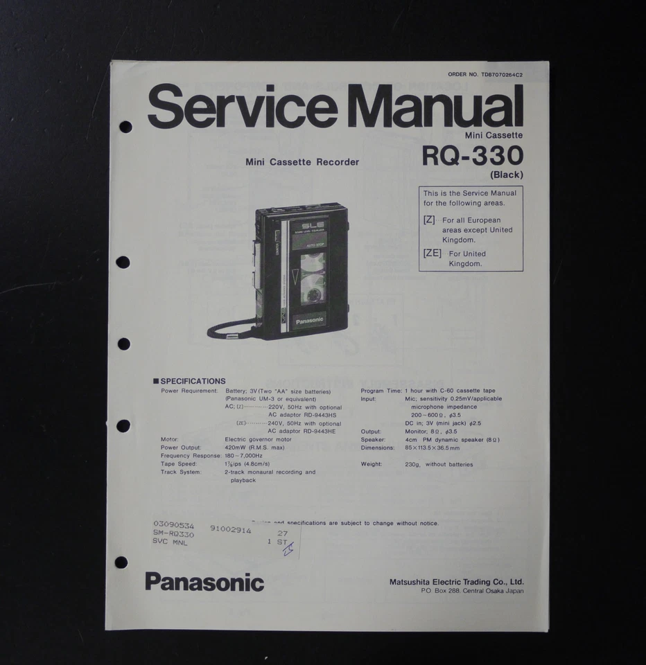 Original PANASONIC RQ-330 Mini Cassette-Cassette Recorder/Service Manual S35 - Bild 1 von 1