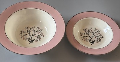 2 Vintage Homer Laughlin Pink Flat Rimmed Bowls Springtime Egg Shell Cavalier