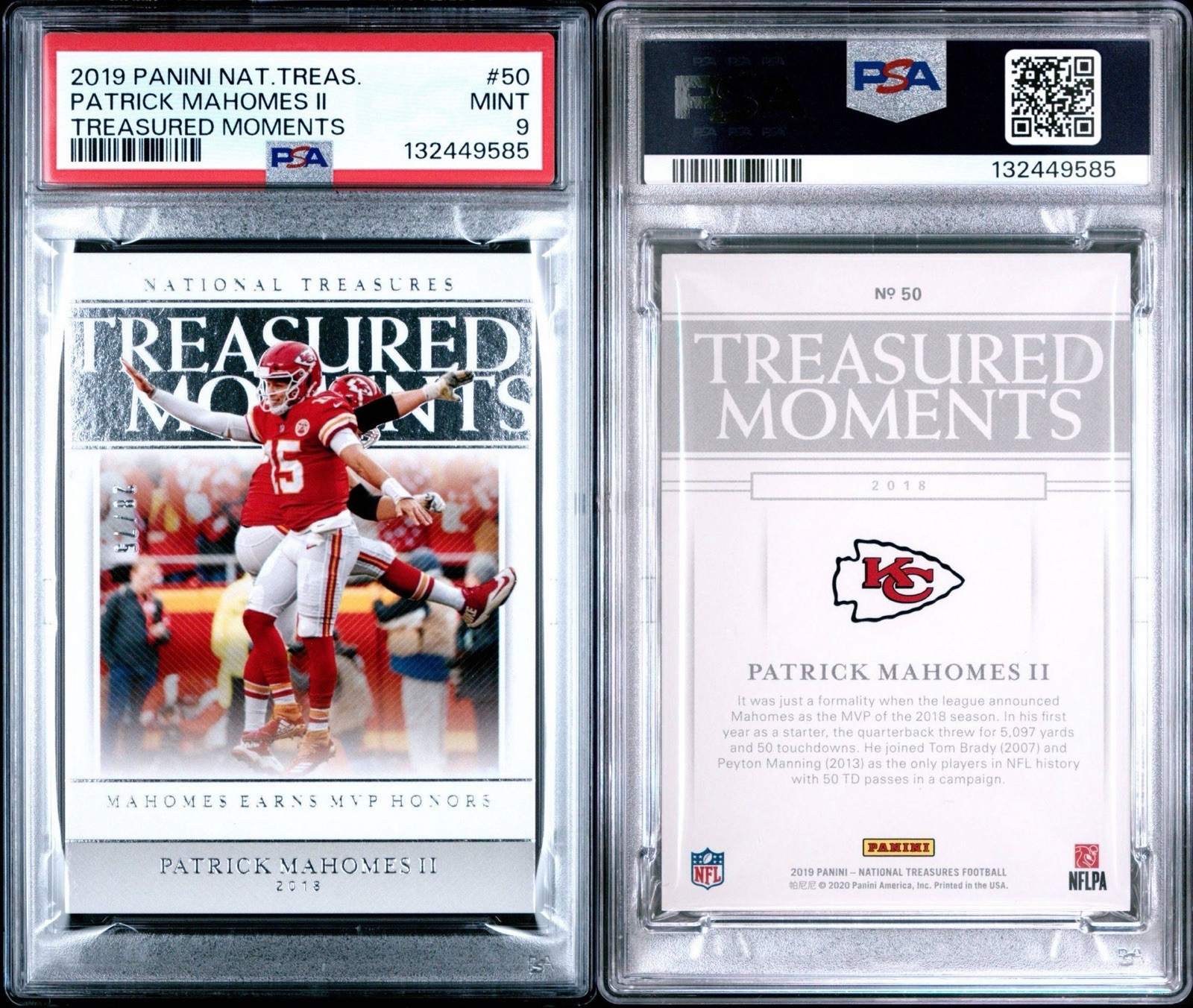 2019 National Treasures Patrick Mahomes /75 Treasured Moments #50 PSA 9 view 3