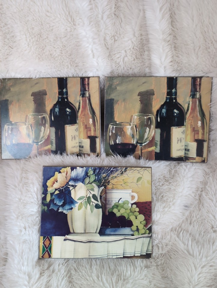 A set of 3 actual used vintage still-life wall plaques — the kind of tactile, textured art you can't replicate with a print.