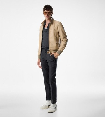 Tom Ford Beige GRAIN LEATHER HARRINGTON blouson jacket - BNWT - 54IT