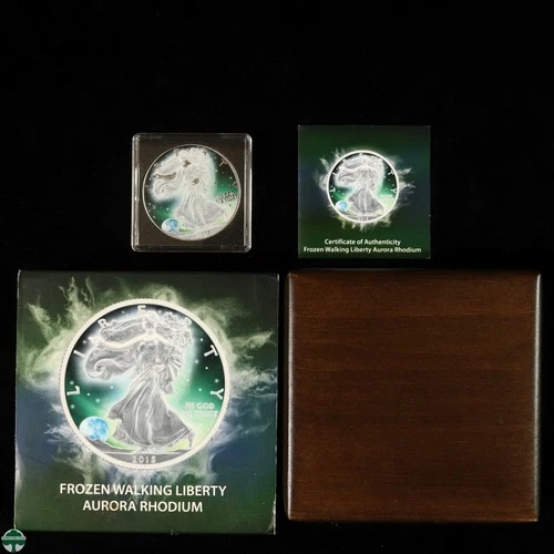 Colorized 2015 American Silver Eagle - Frozen Walking Liberry Aurora Rhodium