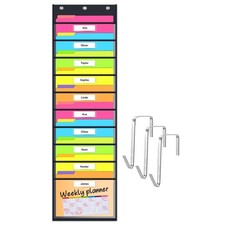 10-Pocket Clear Storage Pocket Chart with 3 Over-Door Hangers for Classroom
