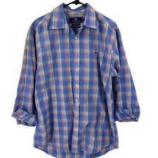 Vineyard Vines Mens Slim Fit Whale Shirt Blue Pink Plaid Long Sleeve Cotton L