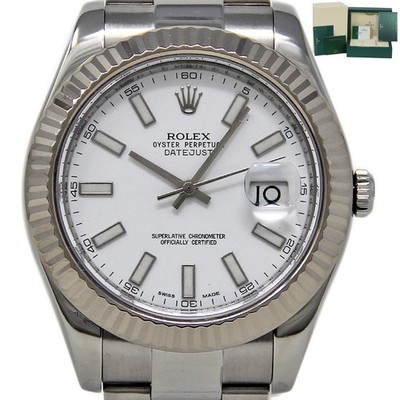 Rolex 116334 Datejust 41mm Stainless Steel Fluted White Gold Bezel Men's #1604-1