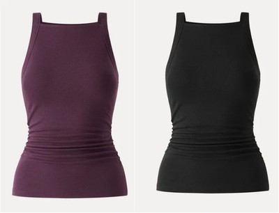 OGL Plantive Chic Square Neck Ruched Rib Women's Bra Tank - Free Ship