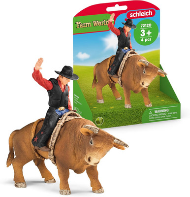 Farm World - 4PC Bull Riding Playset with Cowboy Figurine - Rodeo Toy Set with R
