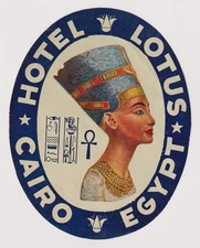 Egypt Rare Vintage Hotel Label - Lotus Hotel - Nefertiti Bust