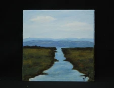 Acrylic on 6 x 6 Canval Panel, " River to the Sea",   Signed by the Artist