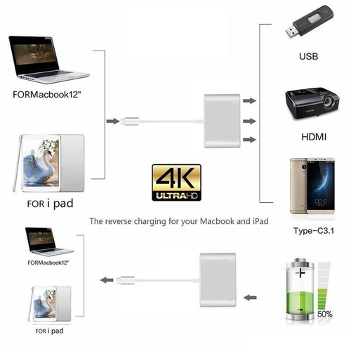 USB TYPE-C to HDMI VGA USB 3.0 Charging Hub Adapter For Samsung Galaxy S8 S8+ AU - Picture 8 of 14