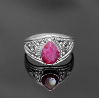 925 Sterlingsilber Damen Labor erstellt Rubinbirne Edelstein Ring Geschenk Schmuck