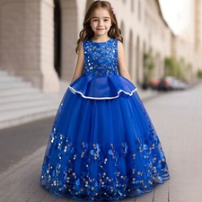 Flower Girls Kids Pageant Wedding Bridesmaid Long Tutu Dress Sequins Mesh Gown