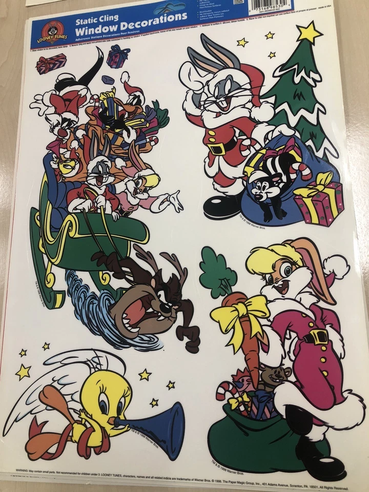 复古 1998 - 1999 年 6 件套圣诞窗挂、花生、Looney Tunes、Rugrats — 第 4/4 张图片