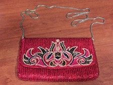 VTG Purse Clutch Hand Made In China La Regale Beaded Evening Bag red