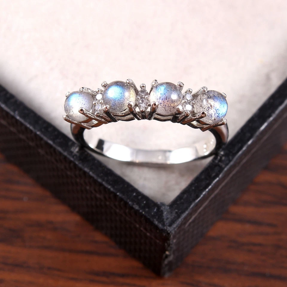 Labradorite Ring Eternity Half Minimalist birthstone Handmade - Image 3 of 4