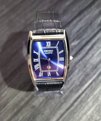 Rare Mens Tank Barrel Slv Blu Blk  Watch New Mvt & Battery