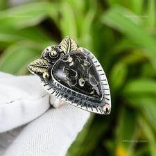 925 Sterling Silver Turritella Agate Gemstone Statement Flower Boho Ring Jewelry