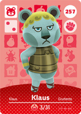 257 Klaus Animal Crossing Amiibo Card Sing...