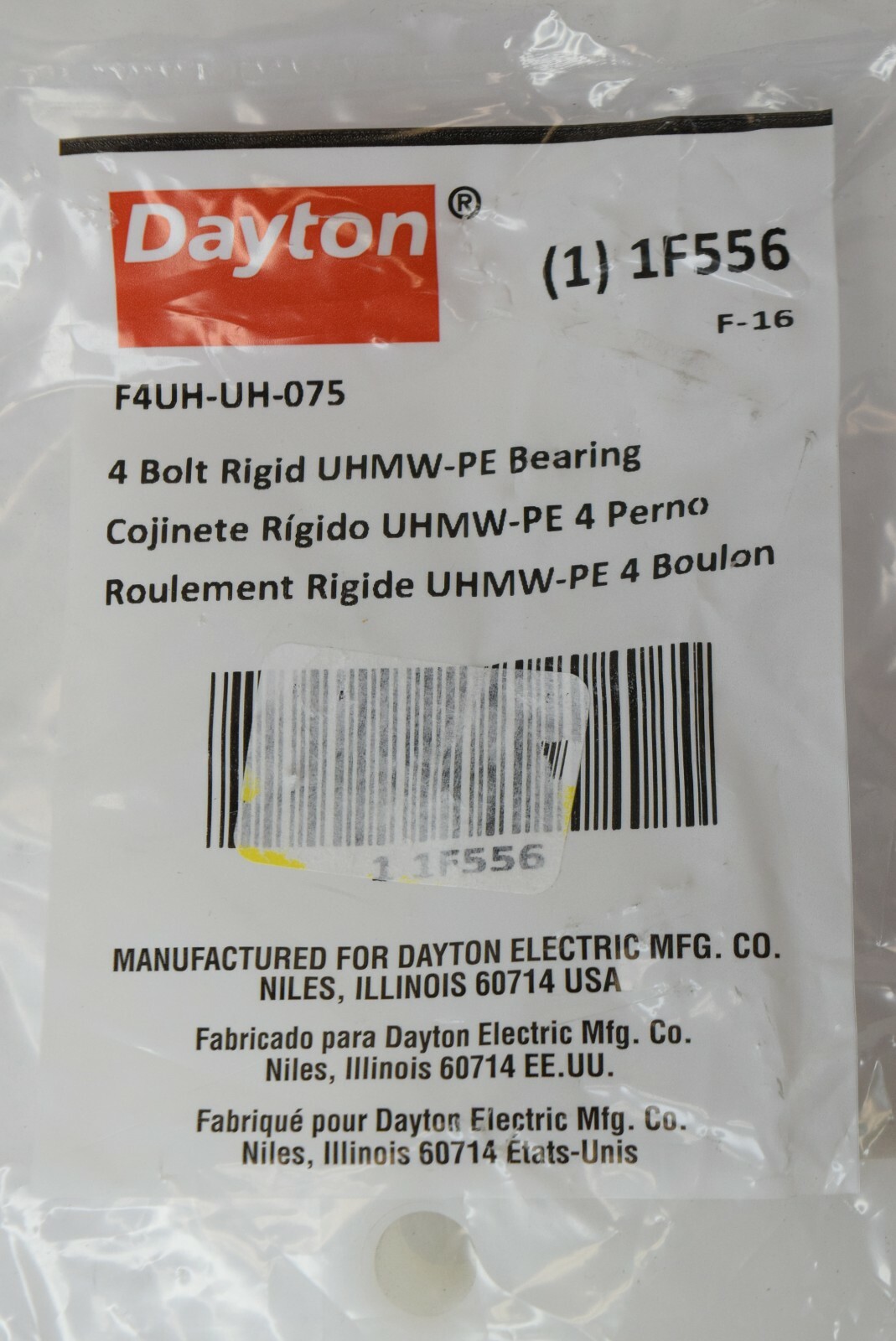 Dayton Flange Bearing 1F556 F4UHUH075 4 Bolt Rigid UHMWPE Bearing eBay