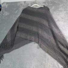 JON & ANNA Poncho Sweater Womens O/S Gray Striped Textured Fuzzy Knit Pullover