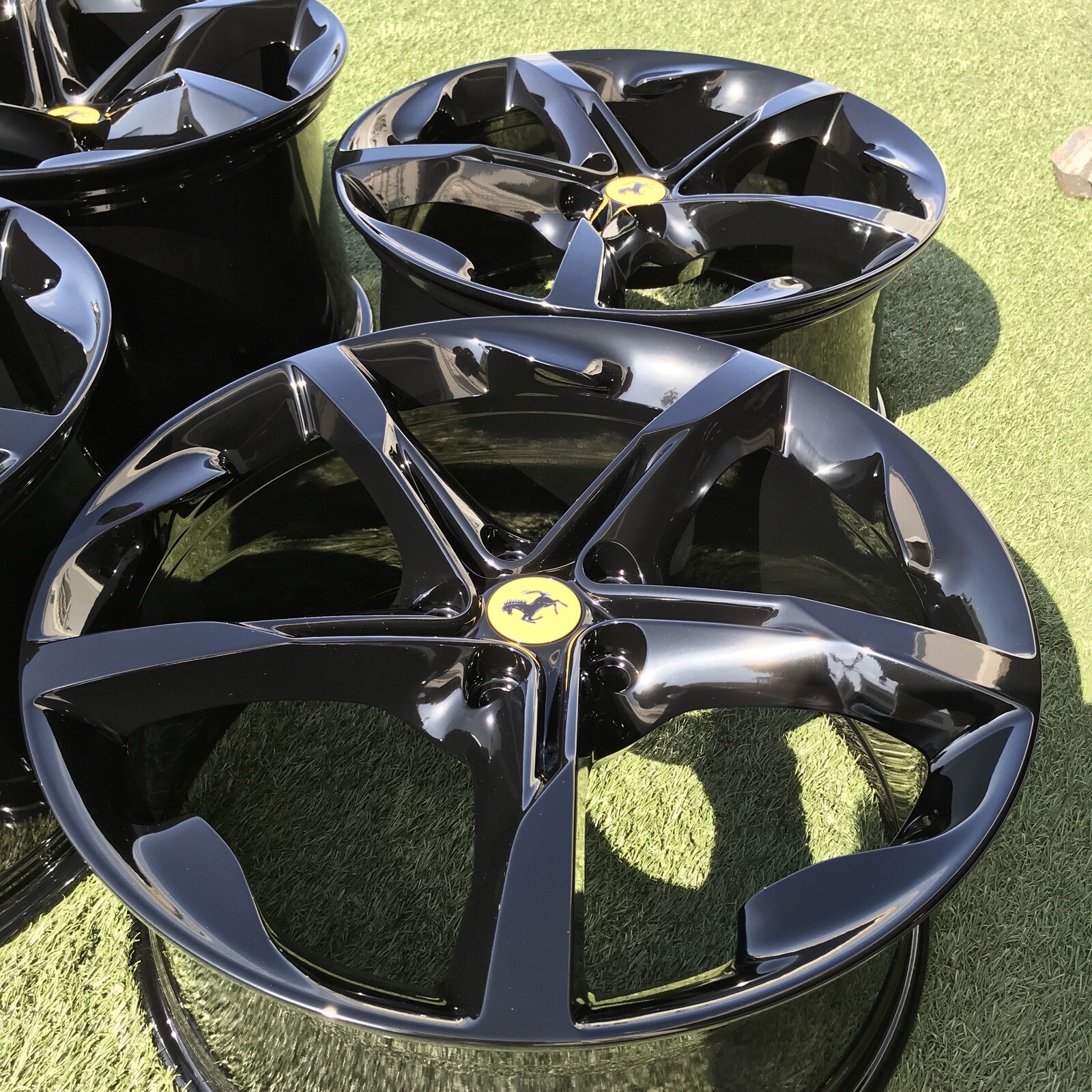 20" FERRARI SF90 RIMS OEM STOCK GENUINE SET 4 GLOSSY BLACK FORGED STRADALE
