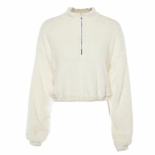 Lady Polar Fleece Crop Tops Shirt Funnel Neck Sweatshirt Blouse Warm Casual Cosy - Picture 2 of 4