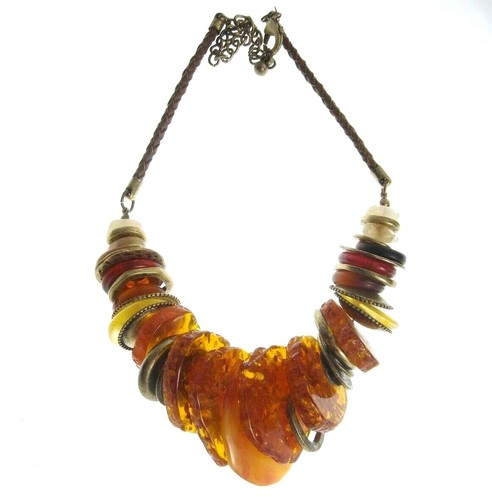 14-18" Chico's Faux Simulated-Amber Disk Collar Necklace Choker Boho Tribal - Picture 4 of 5