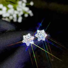 1Ct Lab Created Diamond Round Flower Women's Stud Earrings 14K White Gold Plated