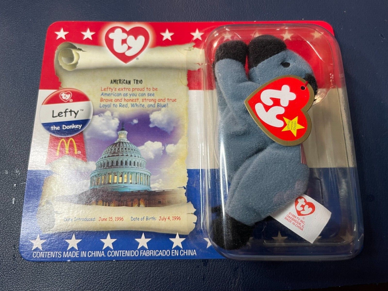 2000 McDonalds TY Beanie Babies American Trio Lefty Righty Libearty