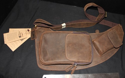 Leather Sling Bag for Men or Women Crossbody Shoulder Chest Brown Cow Hide - Picture 5 of 5