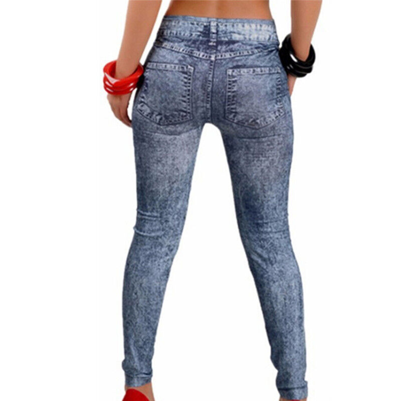 Women Fashion Stretch Plus Jeans Lady's Denim Faux Jean Pants Sexy Leggings -W_