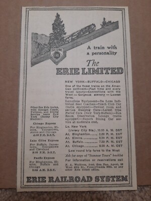 1930 Erie Railroad System Newspaper Ad Erie Limited Train