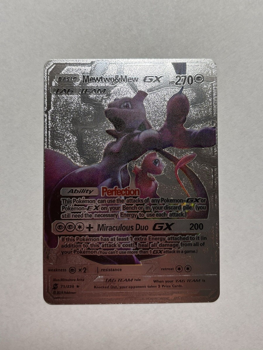Mewtwo & Mew GX Tag Team 270 HP Silver Foil Fan Art Display Card