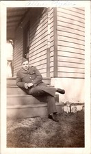 Vtg Found B W Photo WW2 US Army Soldier Homefront Uniform 1940s Military Posing