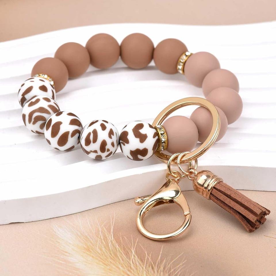 Silicone Beaded Keychain Wristlet Key Ring Bracelet Cute Car Key Chain