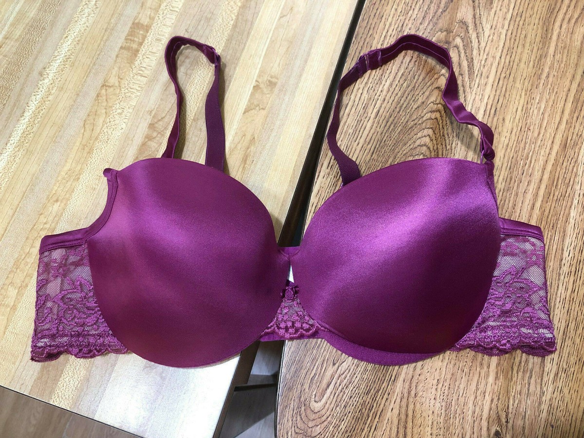 Cacique Sz 40C Purple Satin Bra Underwire Lightly Padded