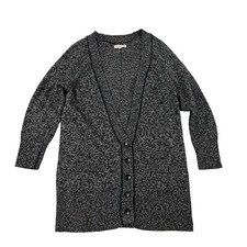 American Eagle Womens Wool Blend Knit Cardigan Sweater L/S Sz M Black Gray Brown