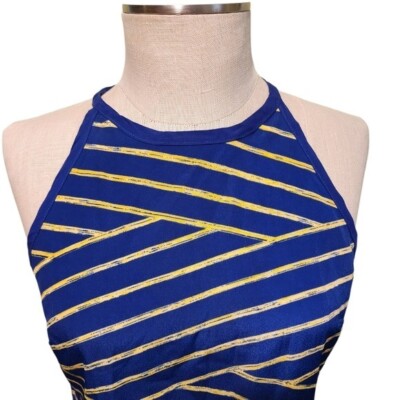 Ambar Women's Striped Sleeveless  Blue Yellow Top Size Small