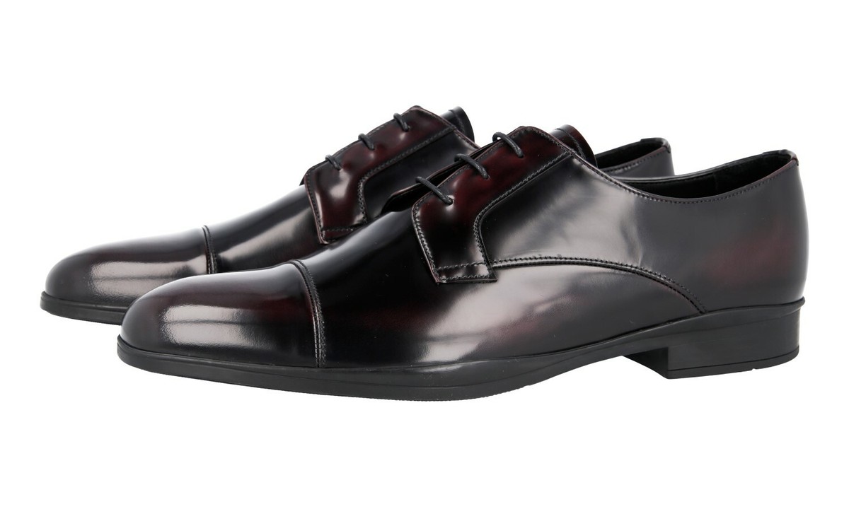 PRADA Cap Toe Polished Derby Dress Shoes - 2EC130 Burgundy  display picture 1