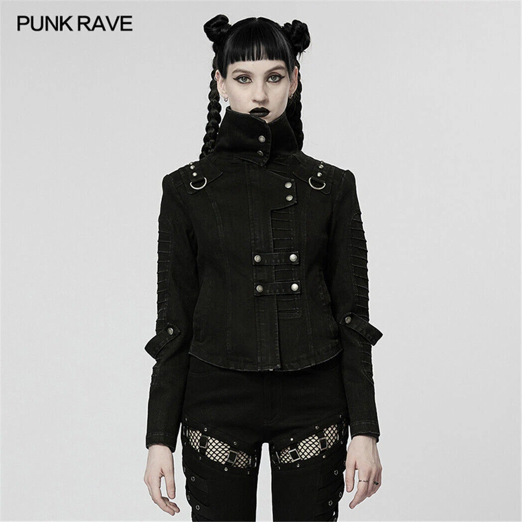 Punk Rave Denim Short Coats Washed Frayed Post apocalyptic Style