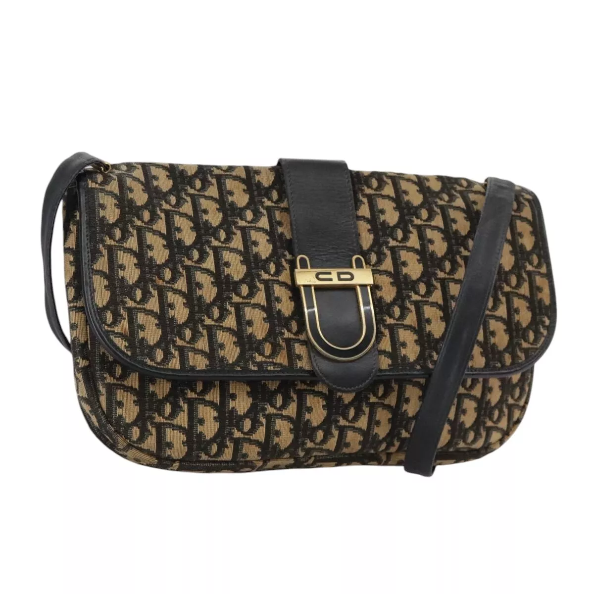 Sac bandoulière Christian Dior trotteur toile marine or authentique 111587