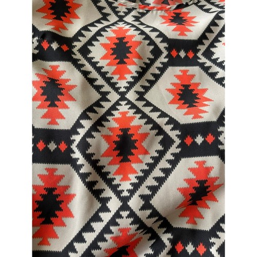 Always White / Salmon / Black Aztec Print Short Sleeve Wide Neck Midi Dress - Picture 9 of 11